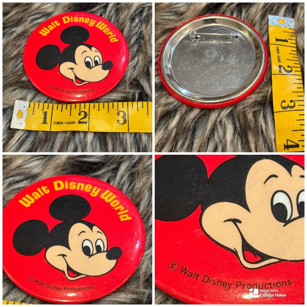 Vintage 1970s Mickey Mouse Walt Disney World Productions Pinback Button